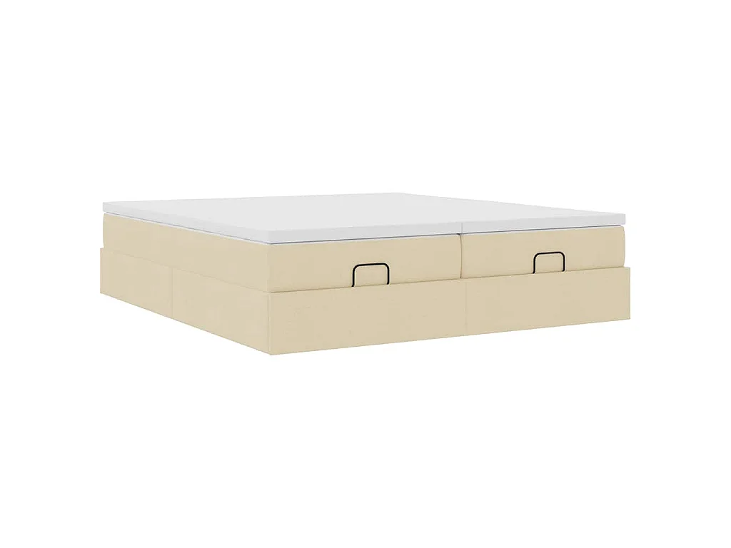 Struttura Letto Pouf con Materassi Crema 200x200 cm in Tessuto