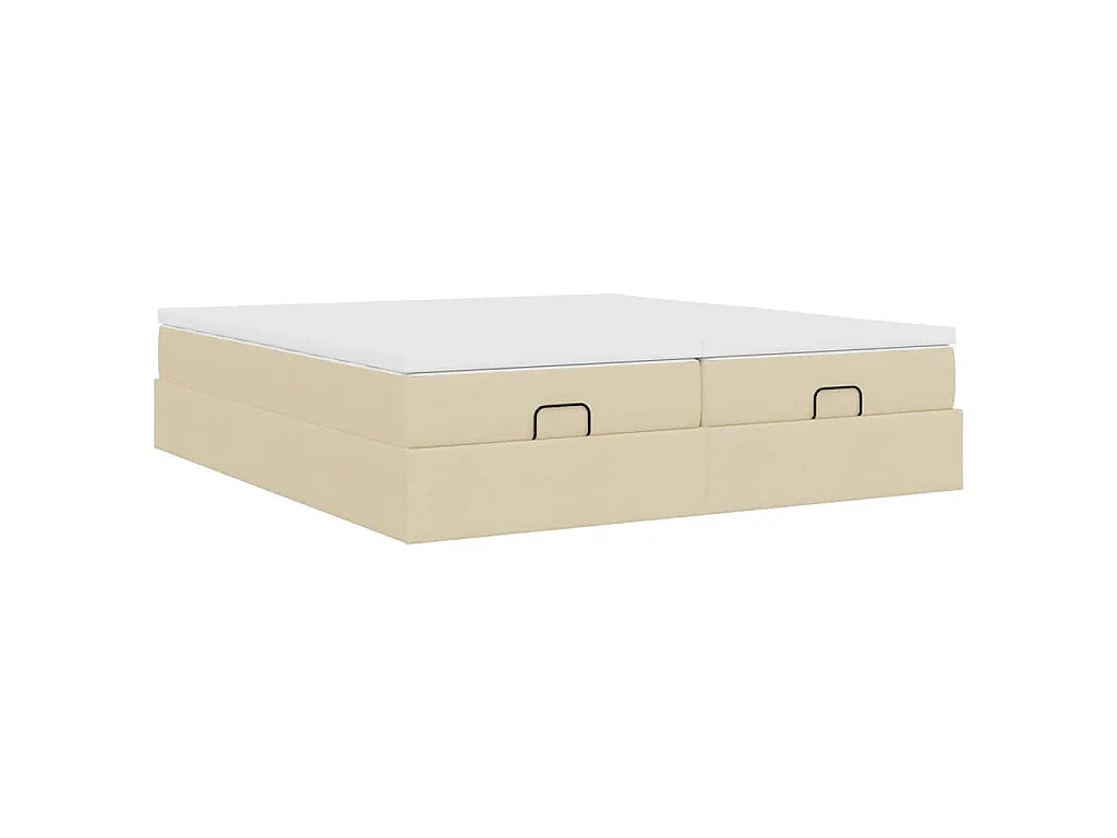 Struttura Letto Pouf con Materassi Crema 200x200 cm in Tessuto