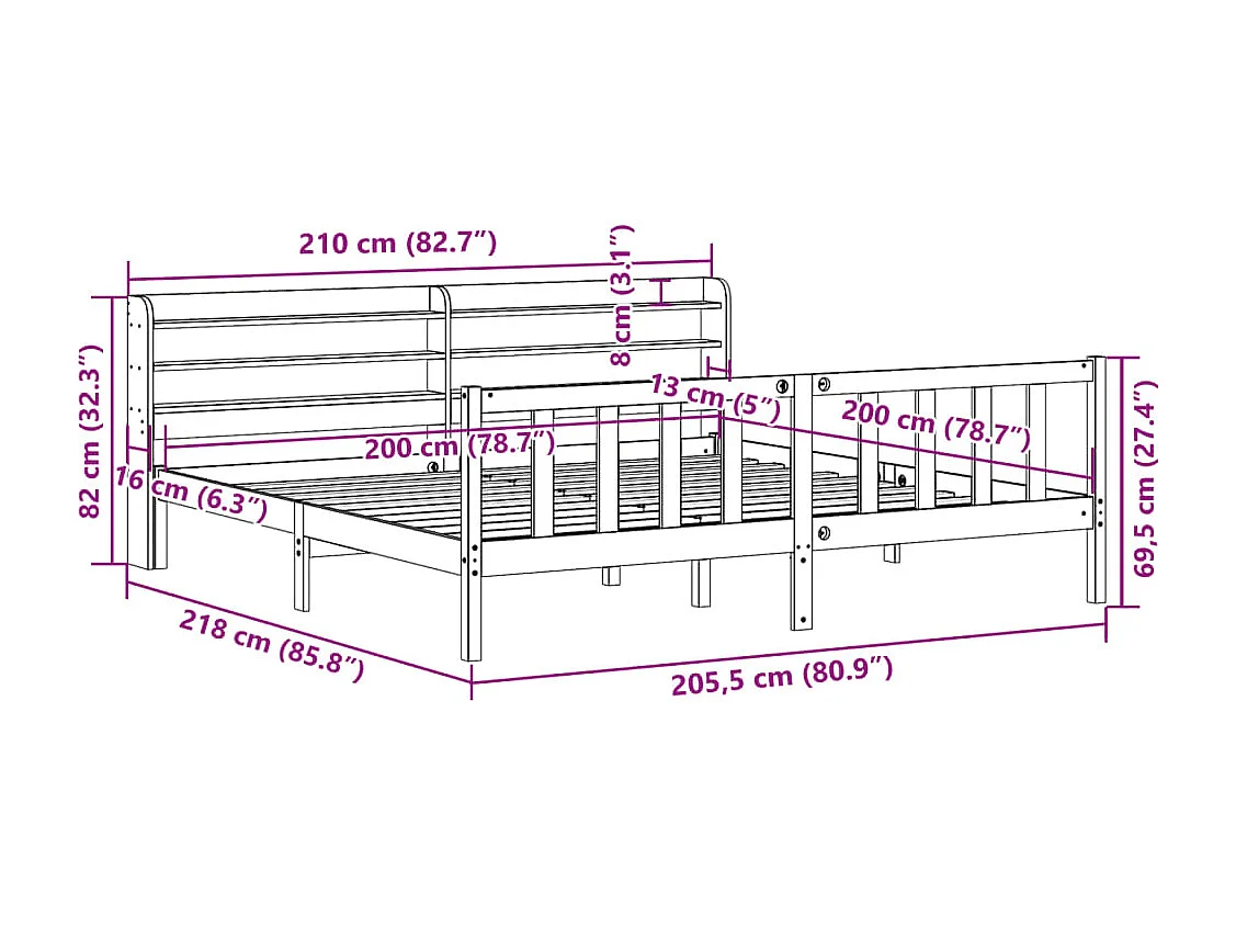 Giroletto senza Materasso Bianco 200x200 cm Legno Massello Pino