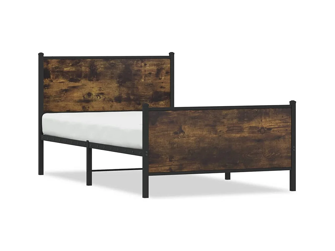 Cadre de lit en métal sans matelas chêne fumé 107x203 cm