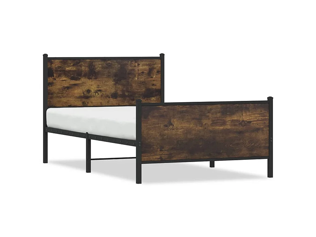Cadre de lit en métal sans matelas chêne fumé 107x203 cm