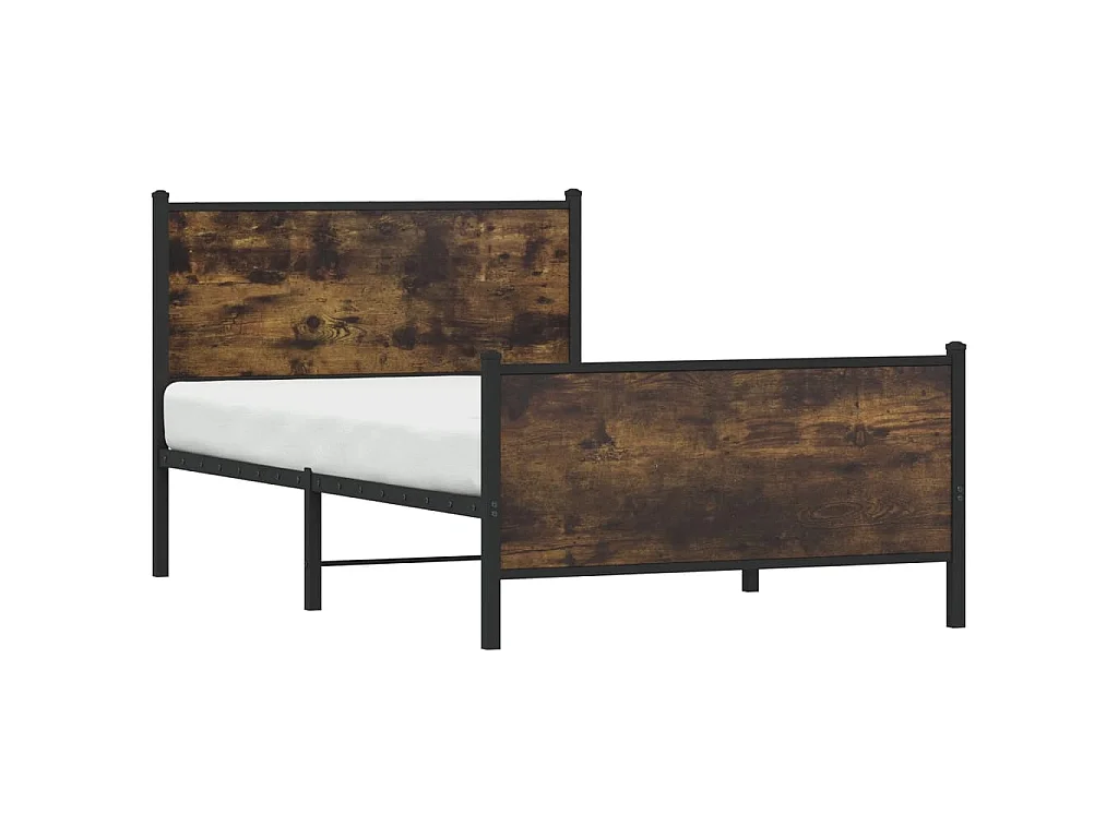 Cadre de lit en métal sans matelas chêne fumé 107x203 cm
