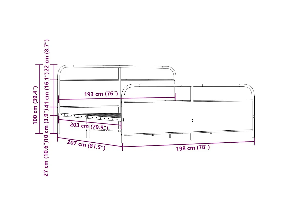 Metallbett ohne Matratze Räuchereiche 193x203 cm