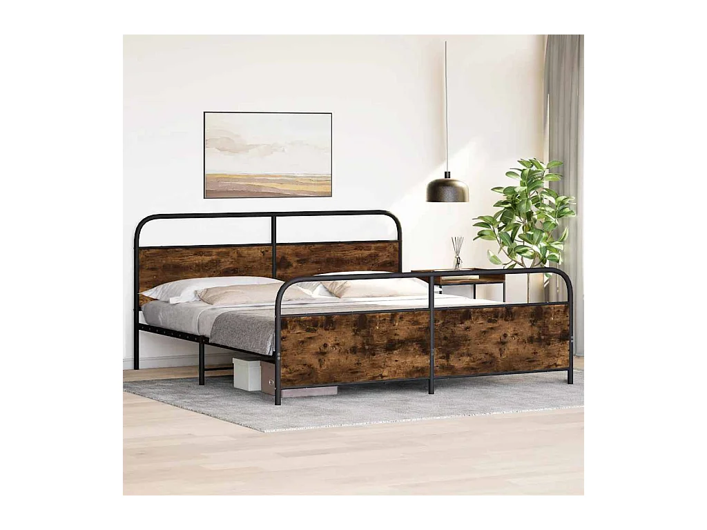 Metallbett ohne Matratze Räuchereiche 193x203 cm