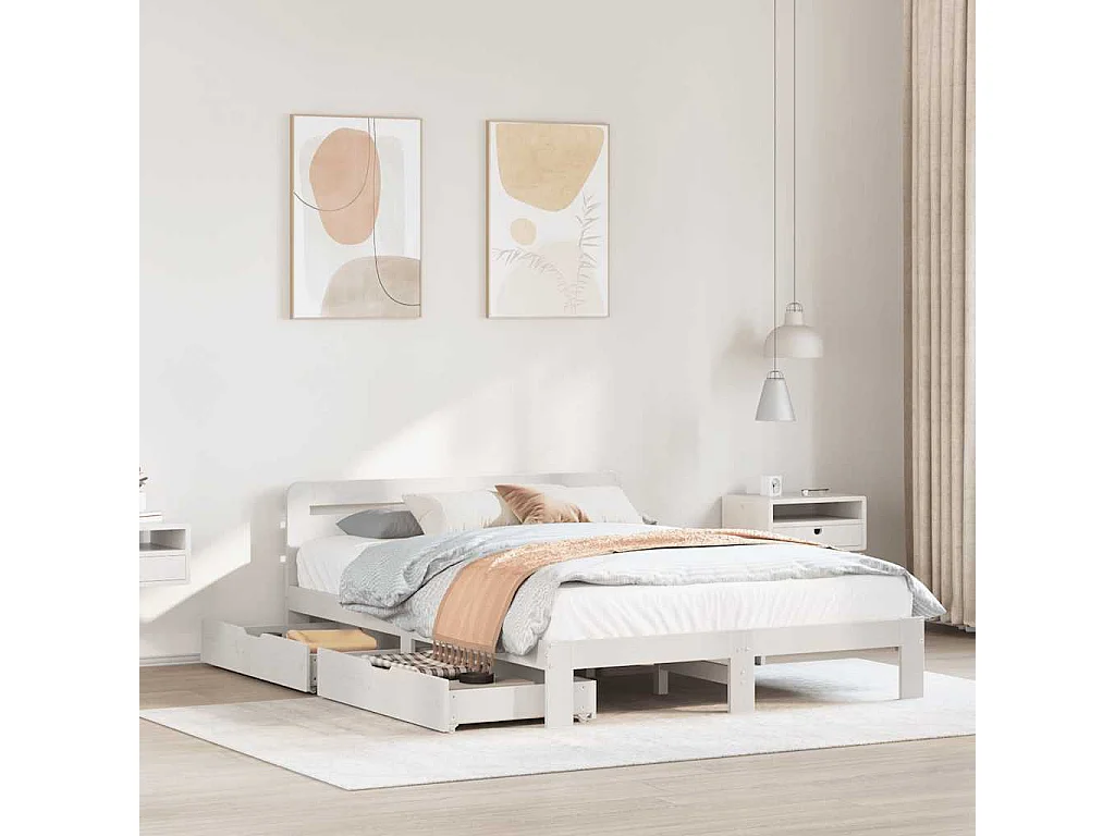 Cama sem colchão 150x200 cm madeira de pinho maciça branco