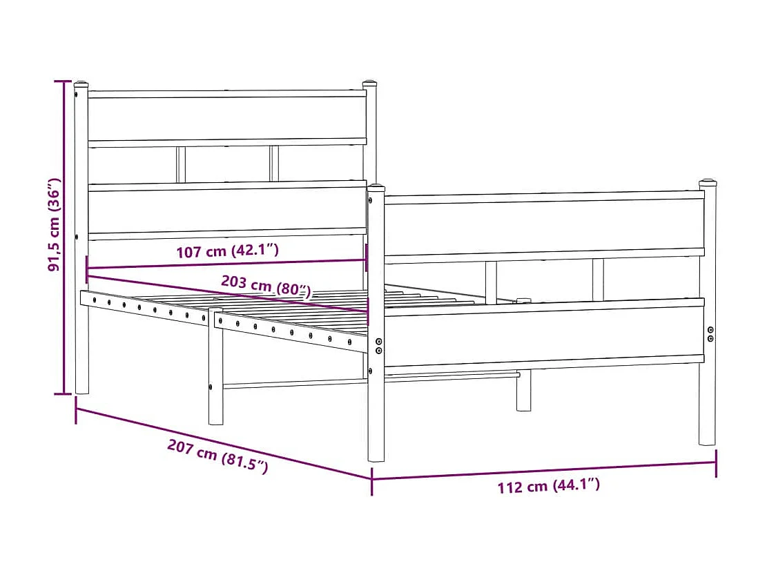 Cadre de lit en métal sans matelas chêne sonoma 107x203 cm