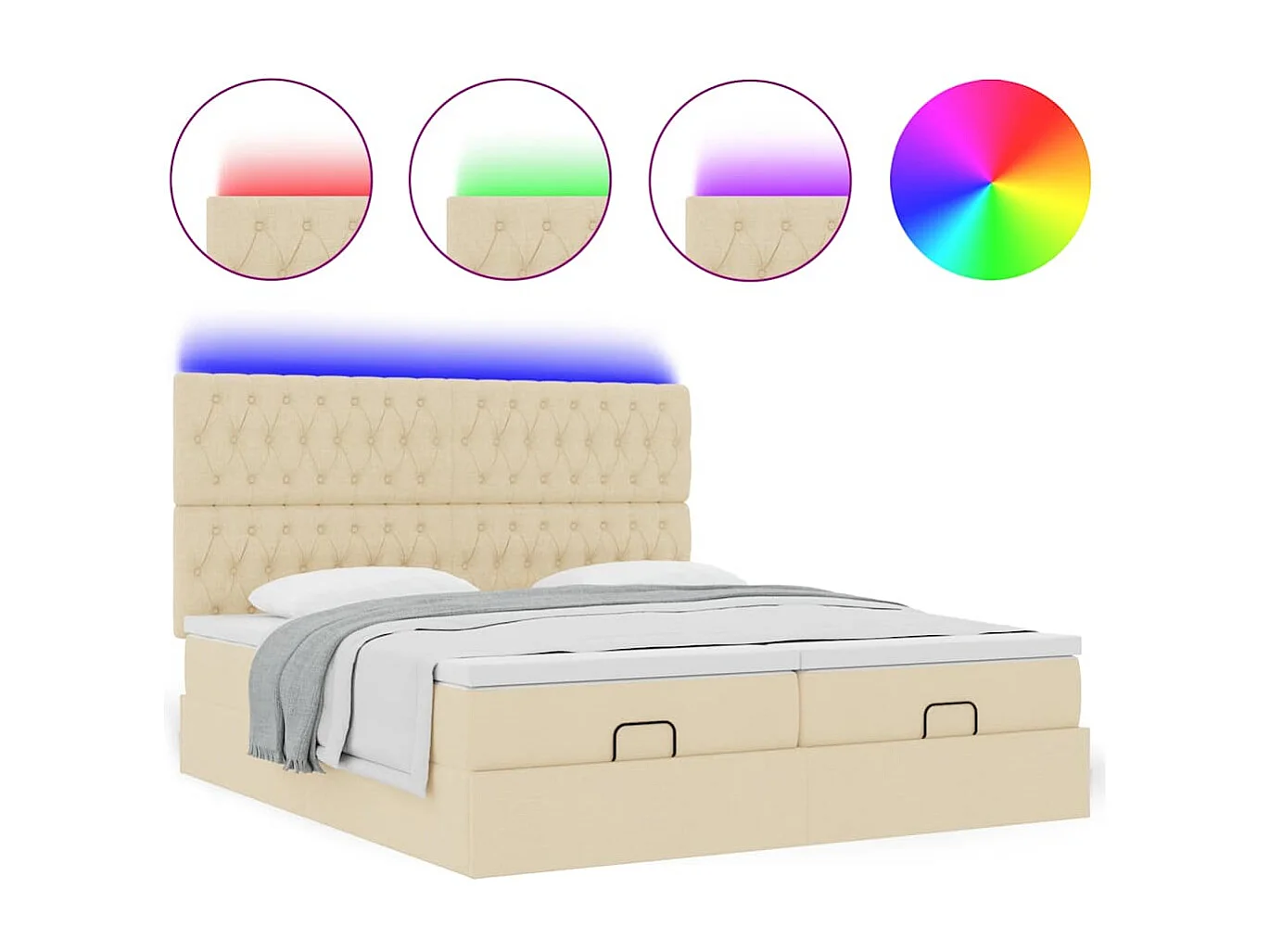 Ottoman bed met matrassen en LED's 200x200cm stof crèmekleurig