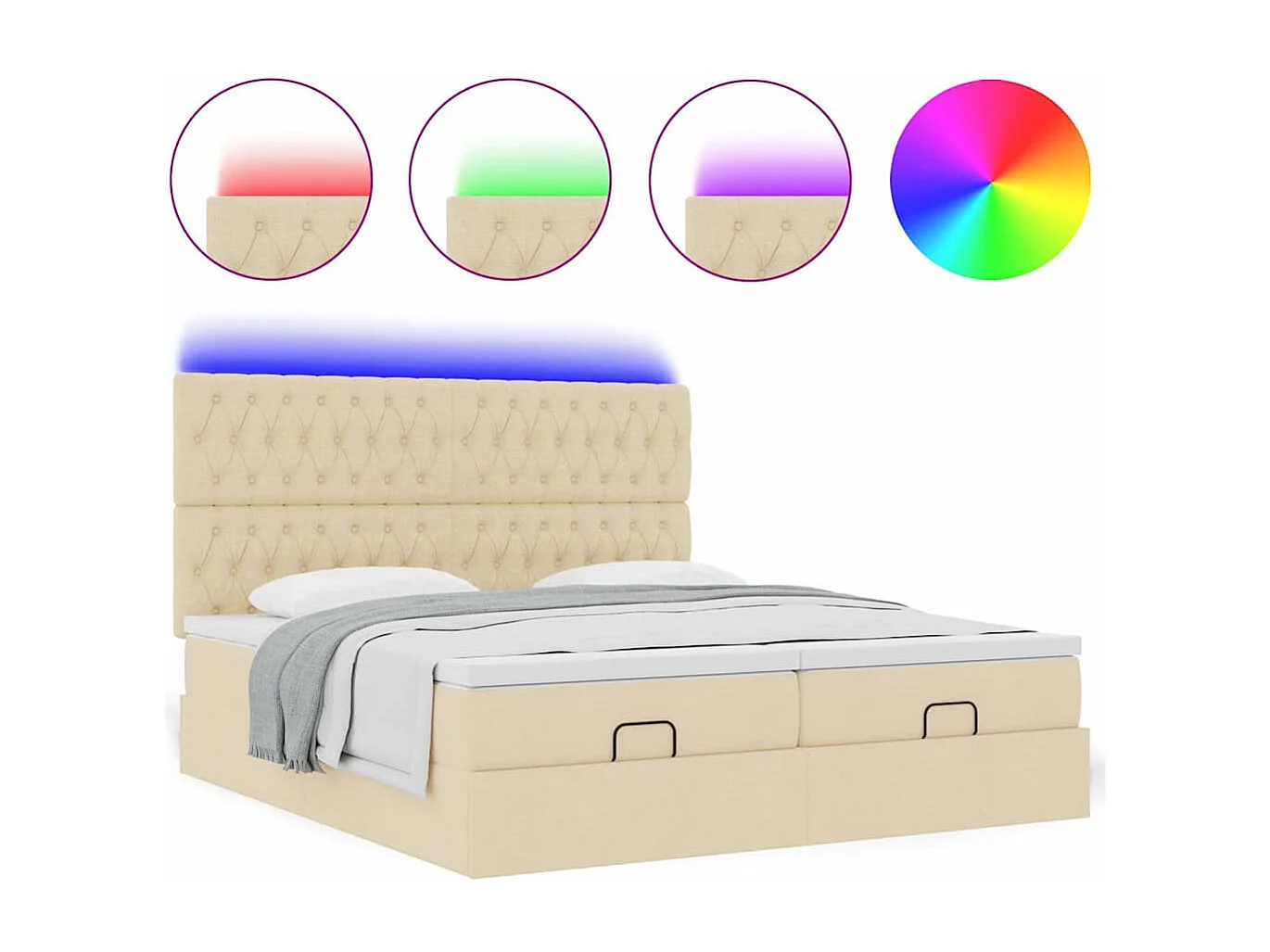 Ottoman bed met matrassen en LED's 200x200cm stof crèmekleurig