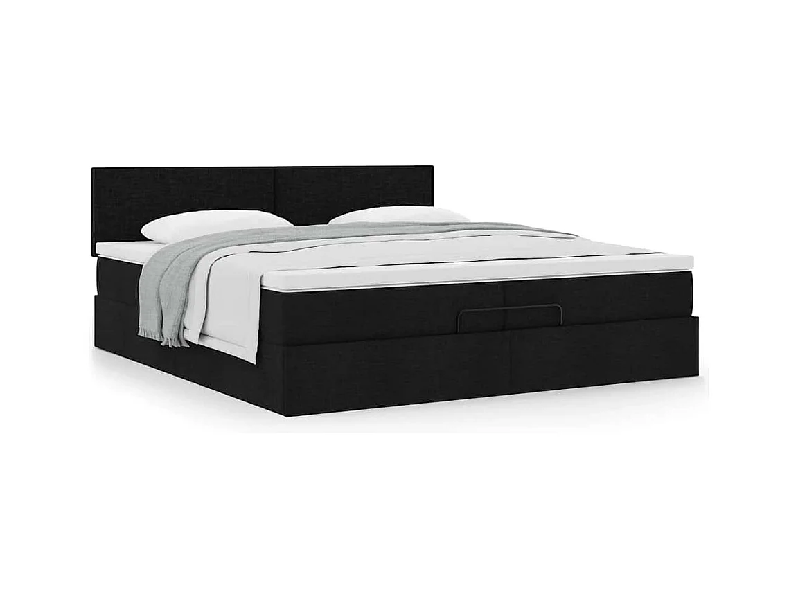 Cadre de lit ottoman avec matelas noir 200x200 cm tissu