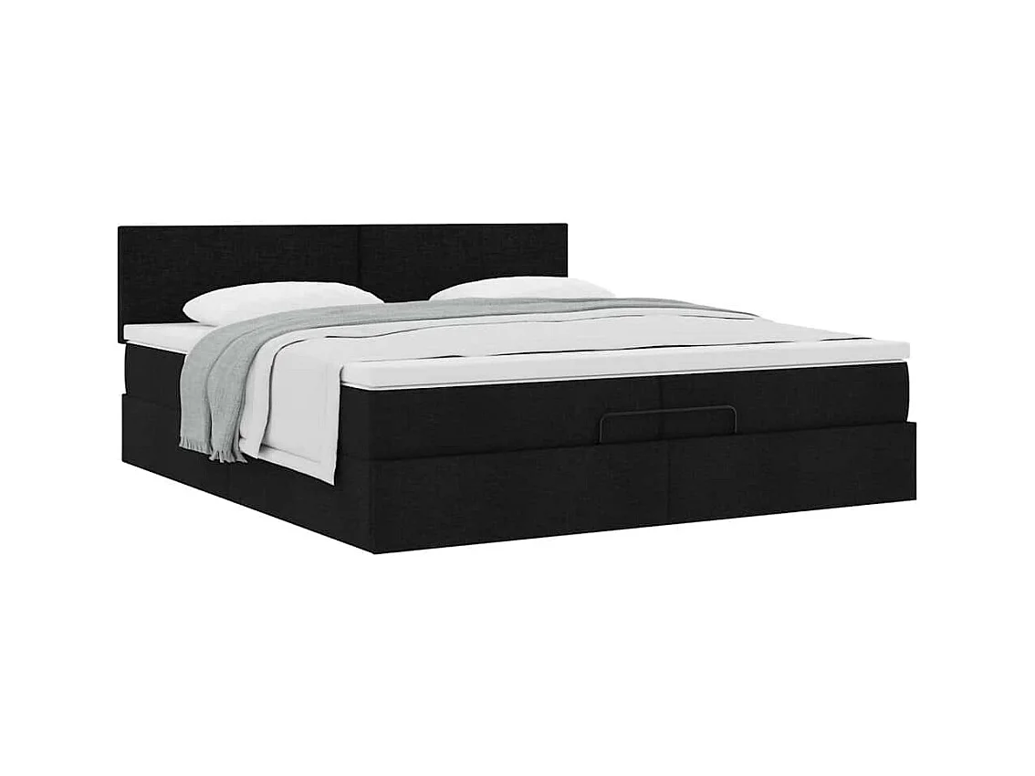 Cadre de lit ottoman avec matelas noir 200x200 cm tissu