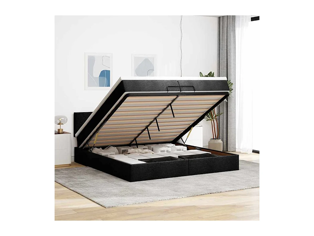 Ottoman-Bett mit Matratze Schwarz 200x200 cm Stoff