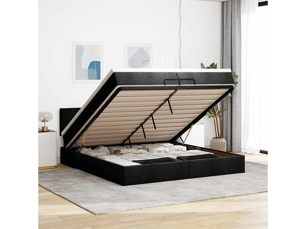 Ottoman-Bett mit Matratze Schwarz 200x200 cm Stoff