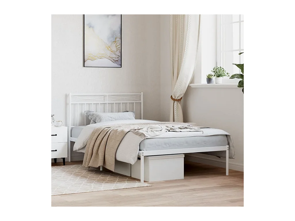 Bettgestell mit Kopfteil Metall Weiß 107x203 cm