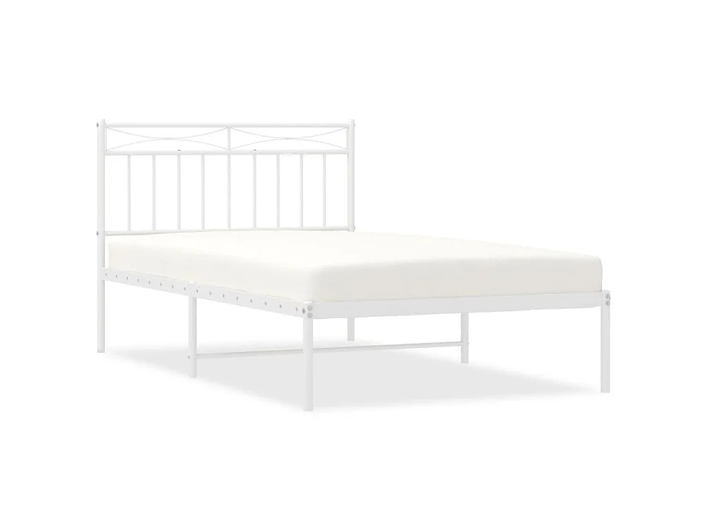 Cadre de lit métal sans matelas et tête de lit blanc 107x203 cm