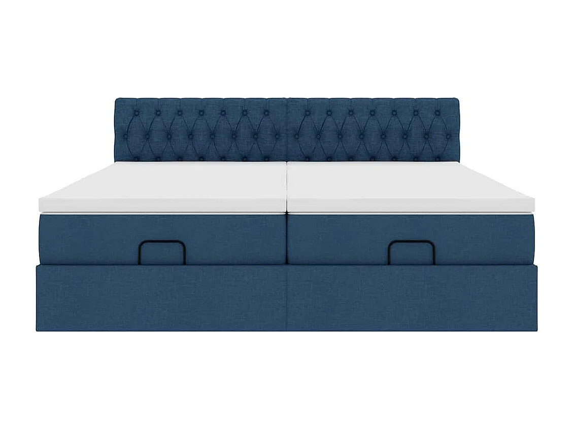Cadre de lit ottoman avec matelas bleu 200x200cm tissu
