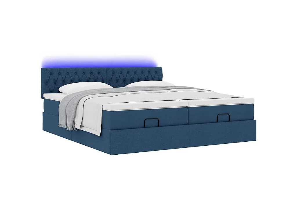 Struttura Letto Pouf con Materassi Blu 200x200 cm in Tessuto