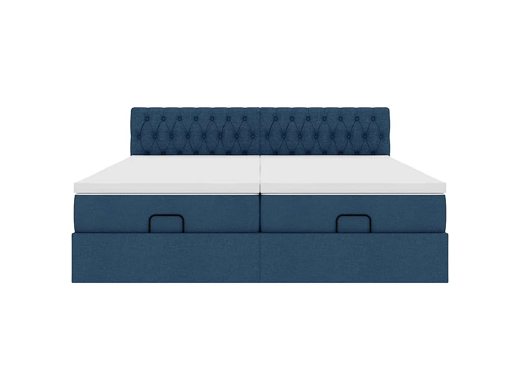 Struttura Letto Pouf con Materassi Blu 200x200 cm in Tessuto