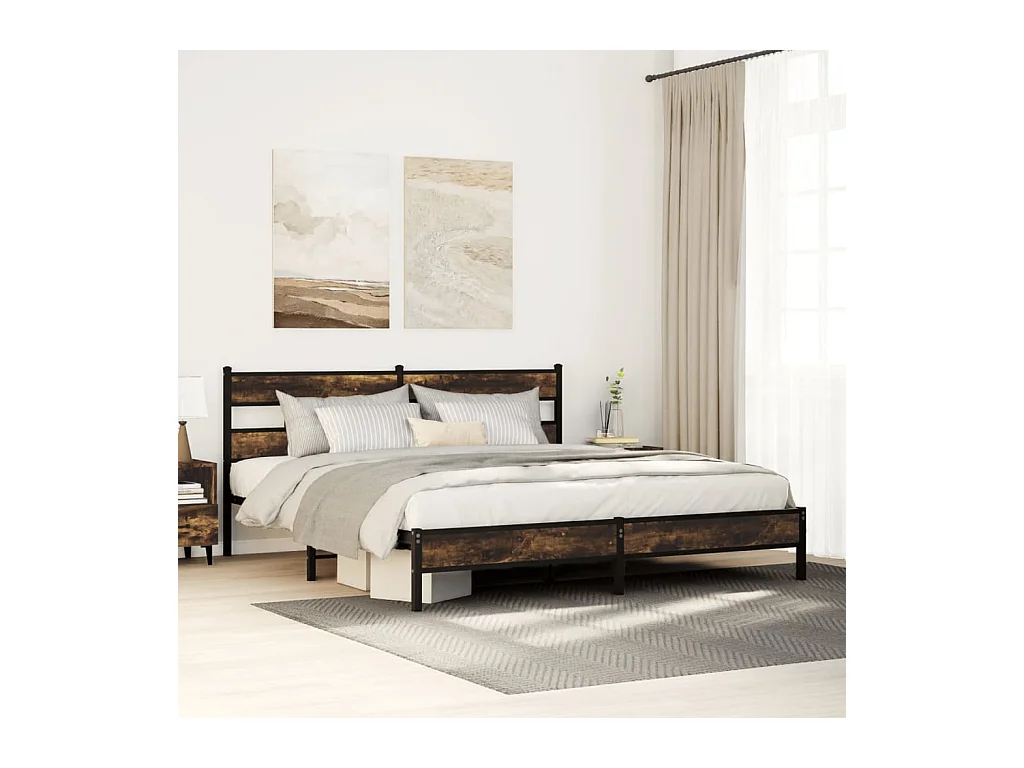 Cadre de lit en métal sans matelas chêne fumé 193x203 cm