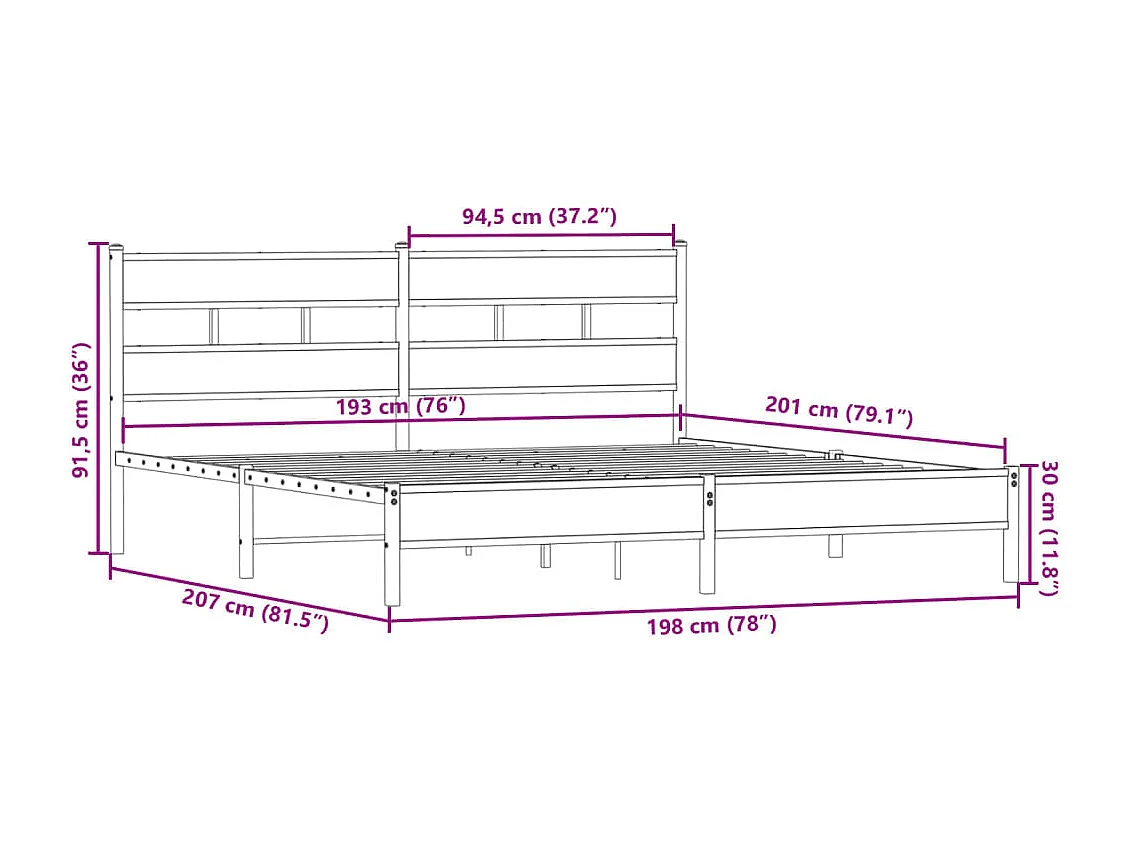 Bedframe zonder matras metaal gerookt eikenkleurig 193x203 cm