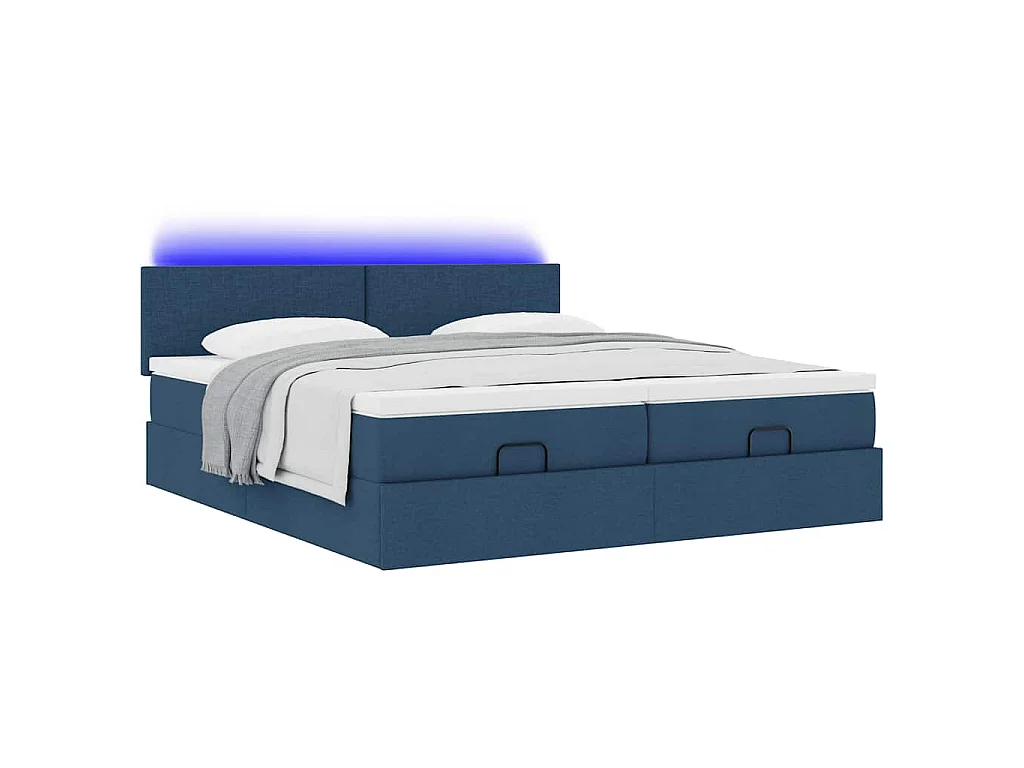Ottoman bed met matrassen en LED's 200x200cm stof blauw