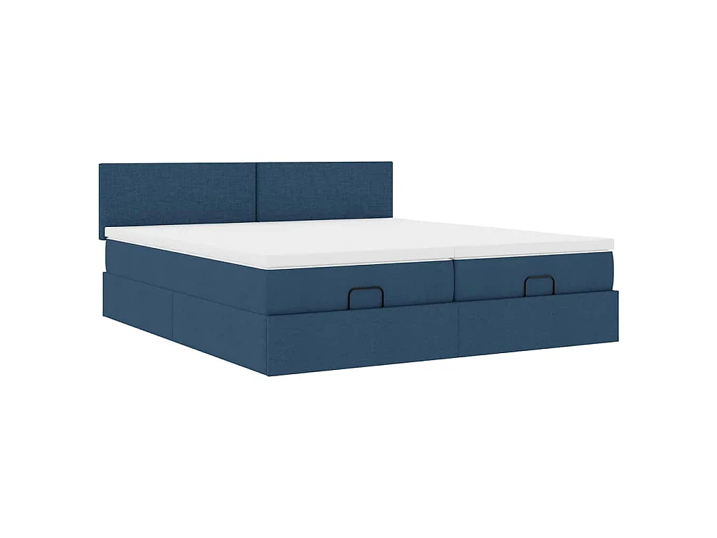 Ottoman bed met matrassen en LED's 200x200cm stof blauw