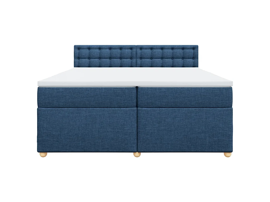 Cama box spring con colchón tela azul 200x200 cm