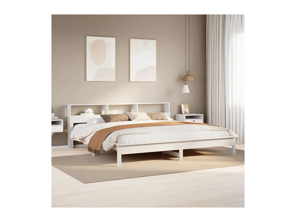 Cadre de lit sans matelas blanc 200x200 cm bois massif de pin