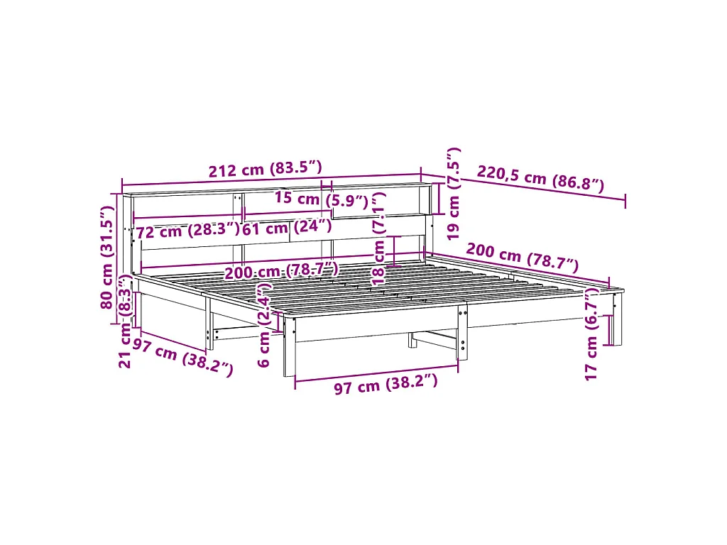 Bedframe zonder matras massief grenenhout wit 200x200 cm