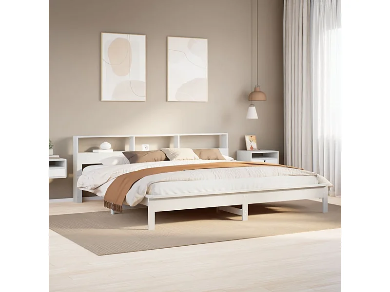 Cadre de lit sans matelas blanc 200x200 cm bois massif de pin