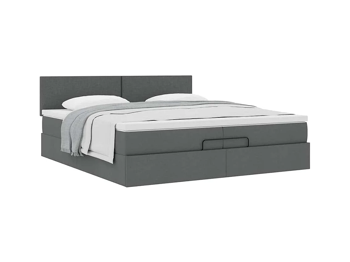 Cadre de lit ottoman avec matelas gris foncé 200x200 cm tissu