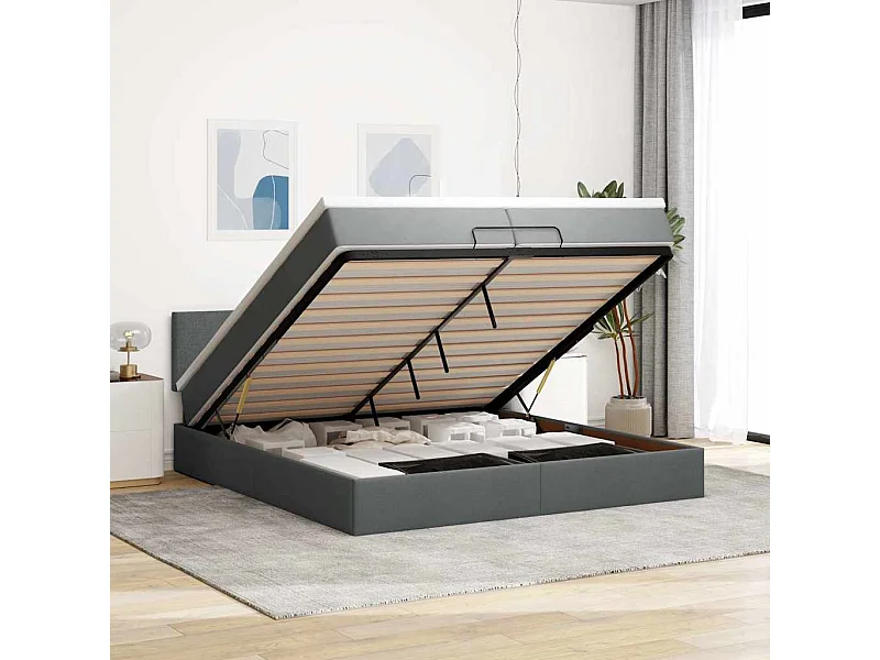 Ottoman-Bett mit Matratze Dunkelgrau 200x200 cm Stoff