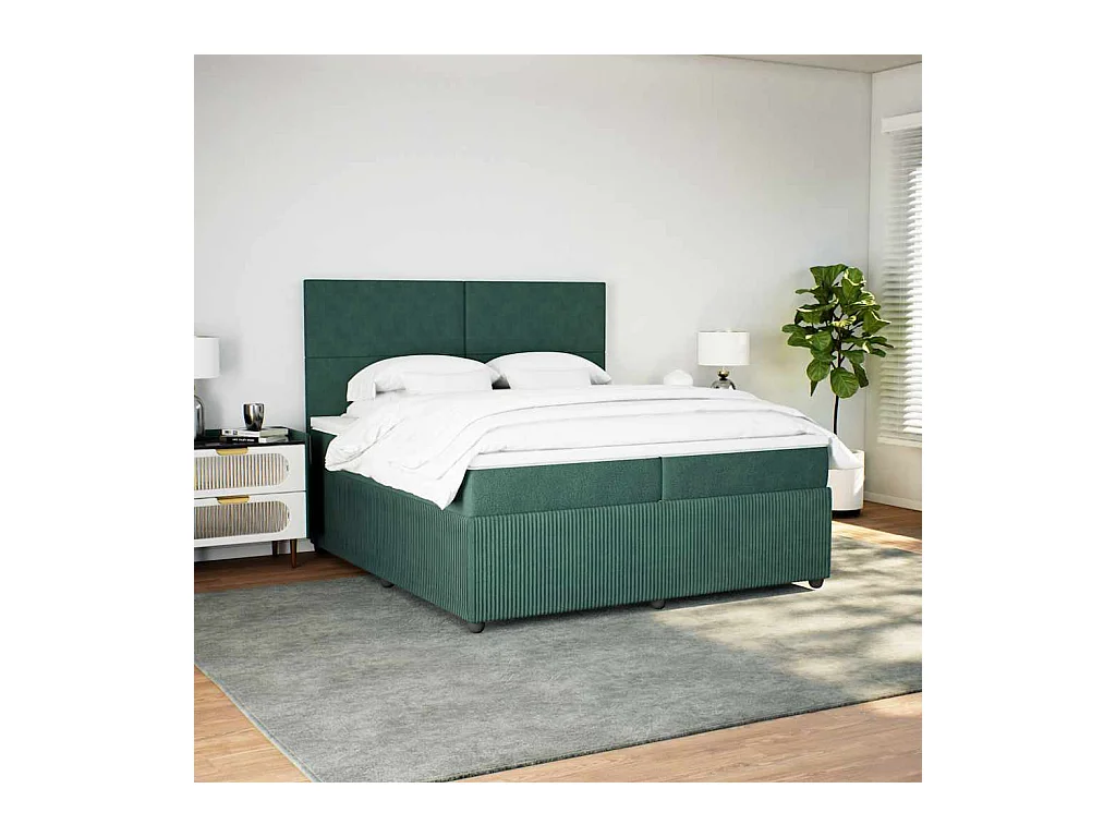 Sommier à lattes de lit et matelas Vert foncé 200x200cm Velours