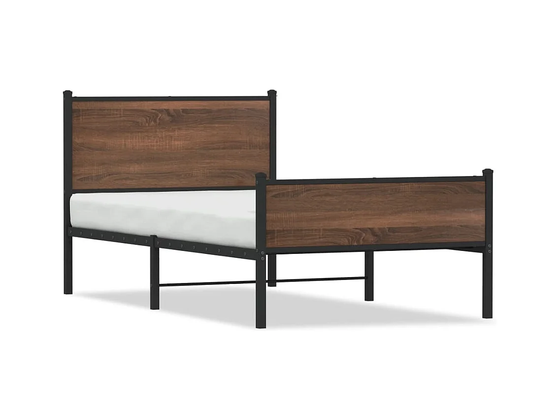 Cadre de lit en métal sans matelas chêne marron 107x203 cm
