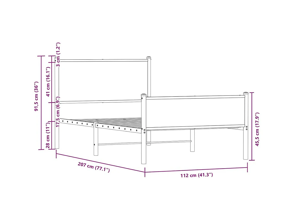 Cadre de lit en métal sans matelas chêne marron 107x203 cm