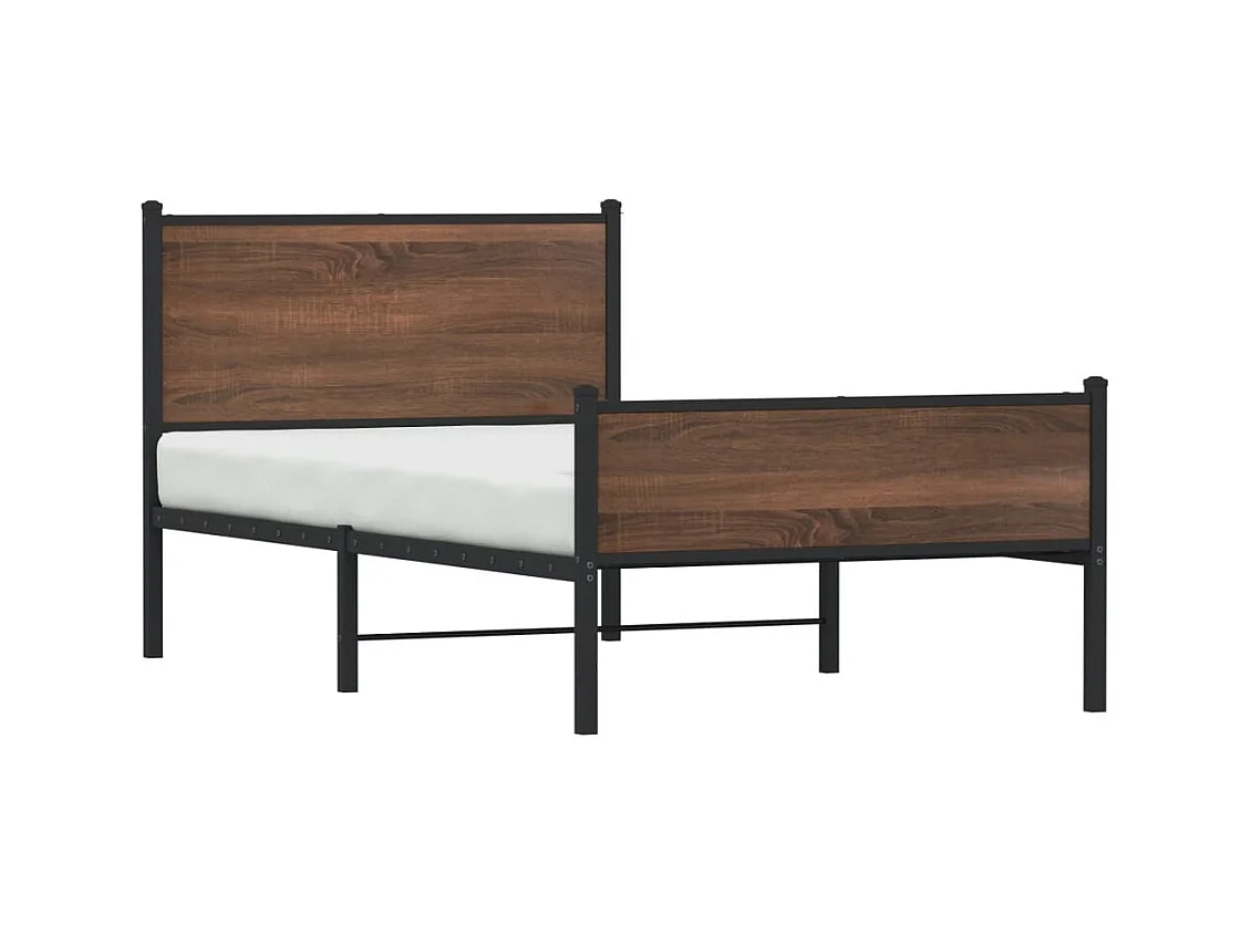 Cadre de lit en métal sans matelas chêne marron 107x203 cm