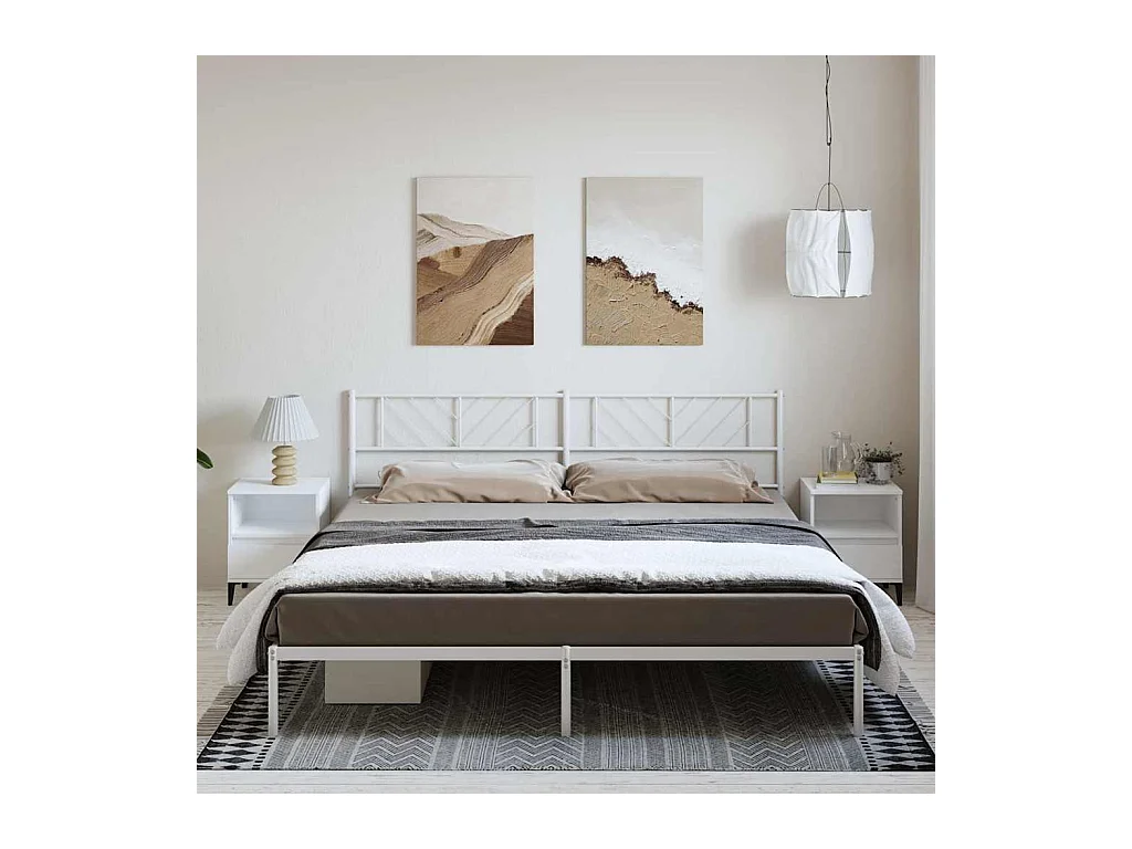 Bedframe met hoofdbord metaal wit 193x203 cm