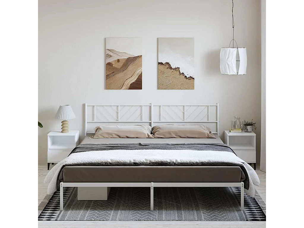 Cadre de lit métal sans matelas et tête de lit blanc 193x203 cm