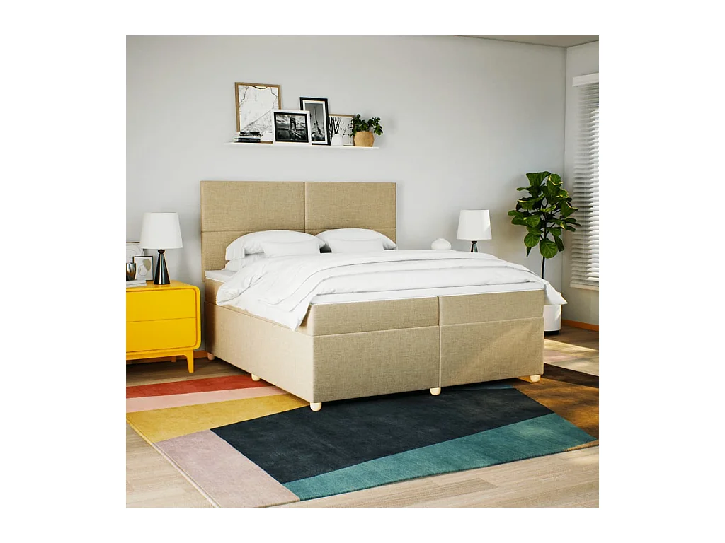 Sommier à lattes de lit avec matelas Crème 200x200 cm Tissu