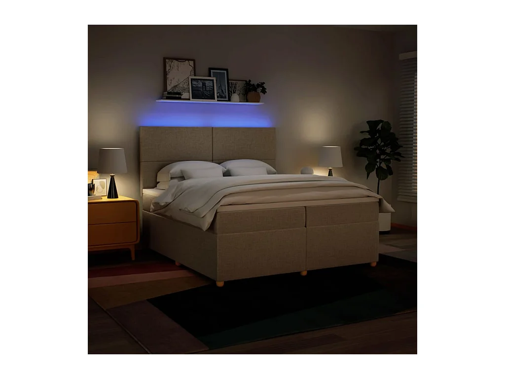 Sommier à lattes de lit avec matelas Crème 200x200 cm Tissu
