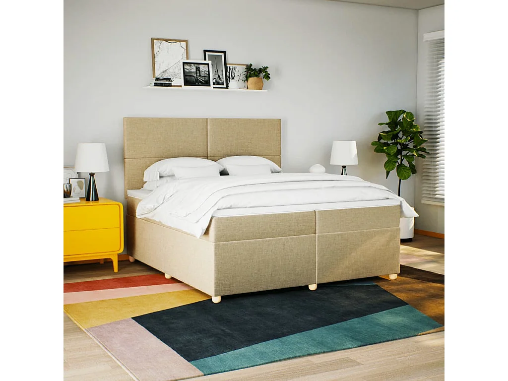 Giroletto a Molle con Materasso Crema 200x200 cm in Tessuto