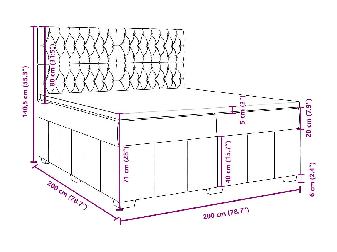 Boxspringbett mit Matratze Blau 200x200 cm Stoff