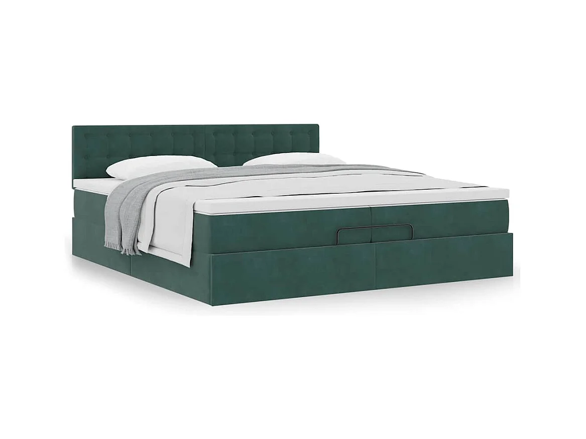 Cadre de lit ottoman avec matelas vert foncé 200x200 cm velours