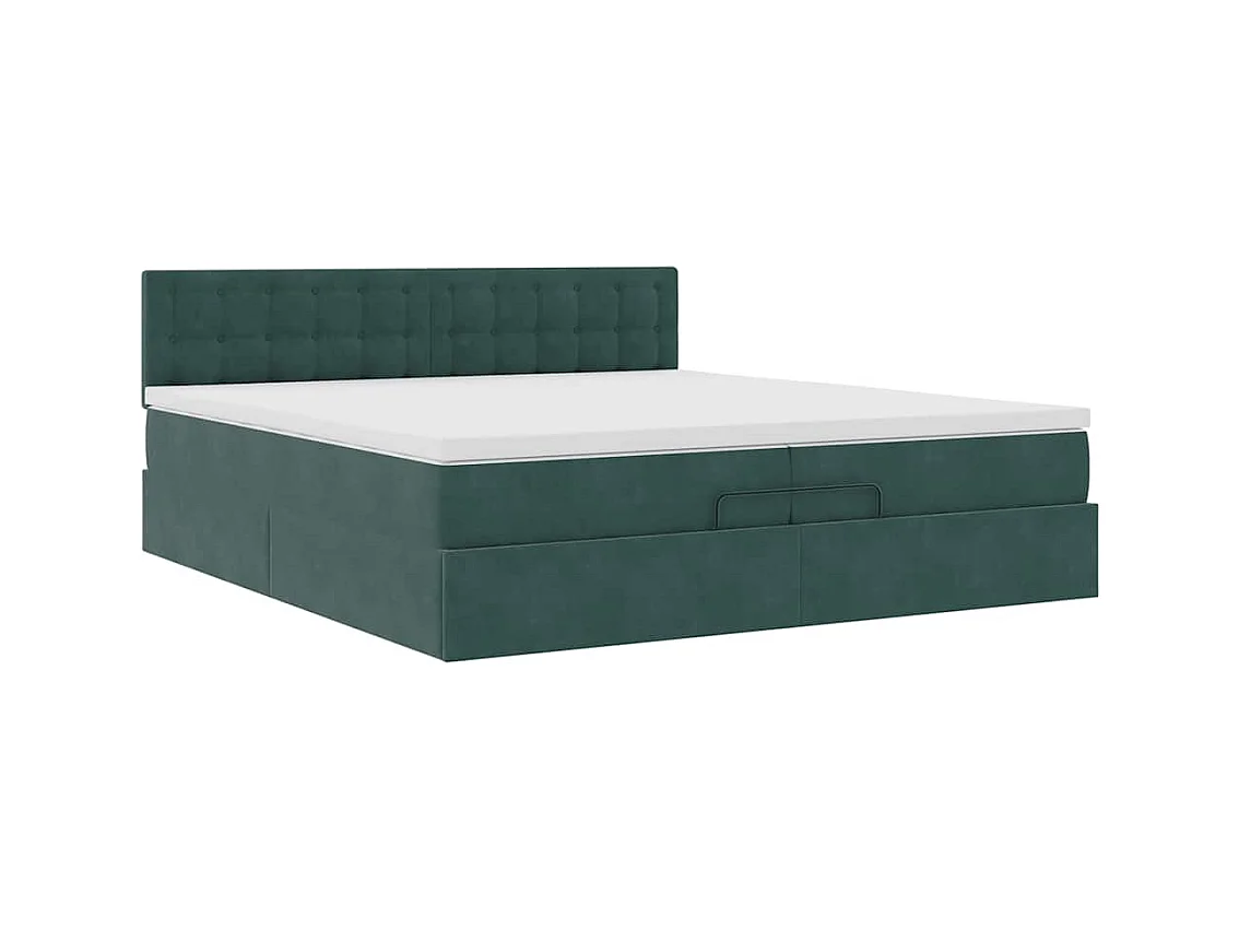 Cadre de lit ottoman avec matelas vert foncé 200x200 cm velours