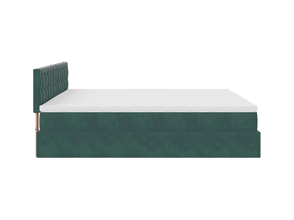 Cadre de lit ottoman avec matelas vert foncé 200x200 cm velours