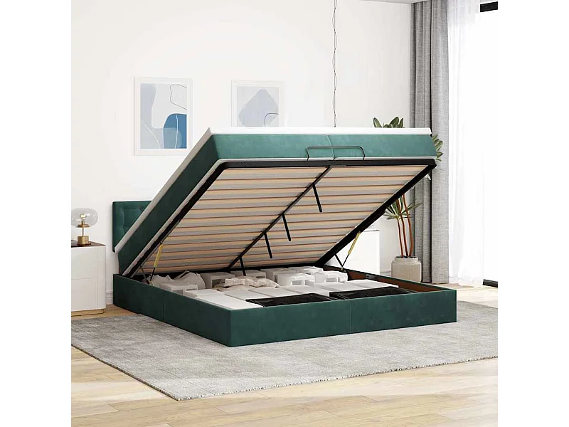 Ottoman bed met matras 200x200 cm fluweel donkergroen