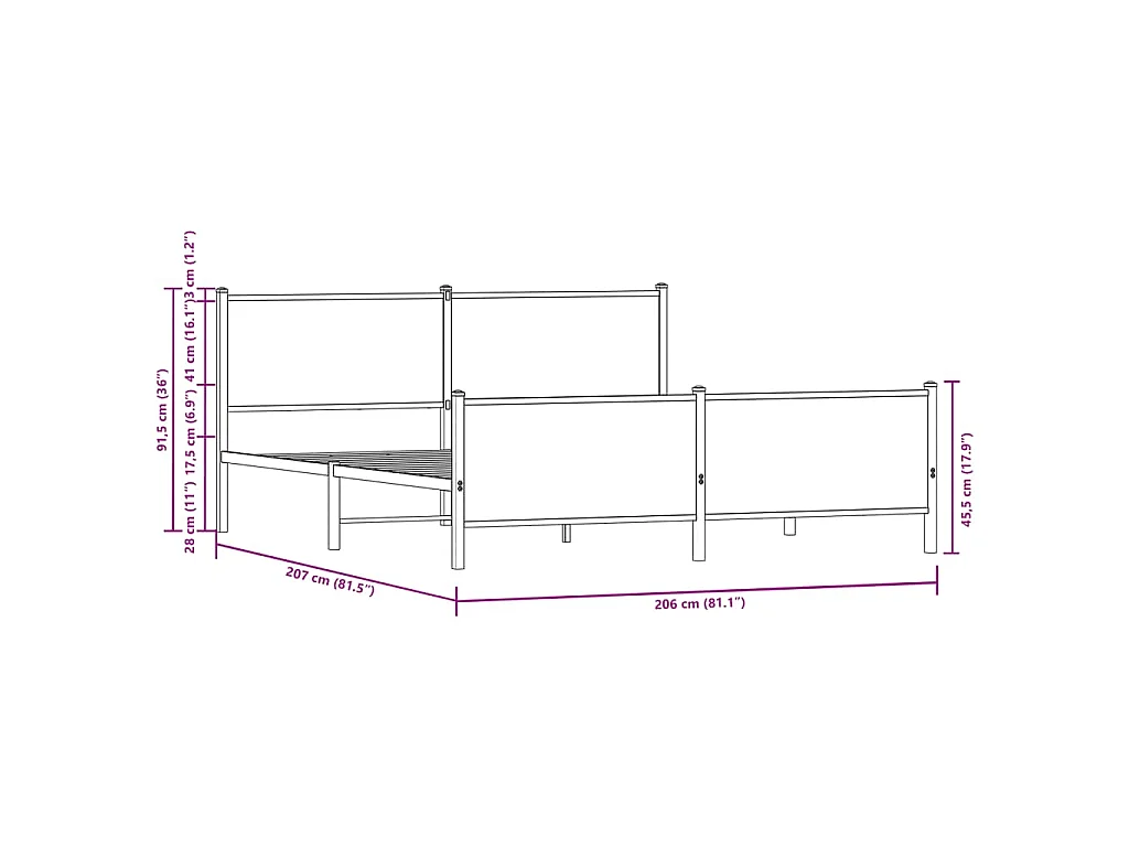 Estructura de cama sin colchón metal roble ahumado 200x200 cm