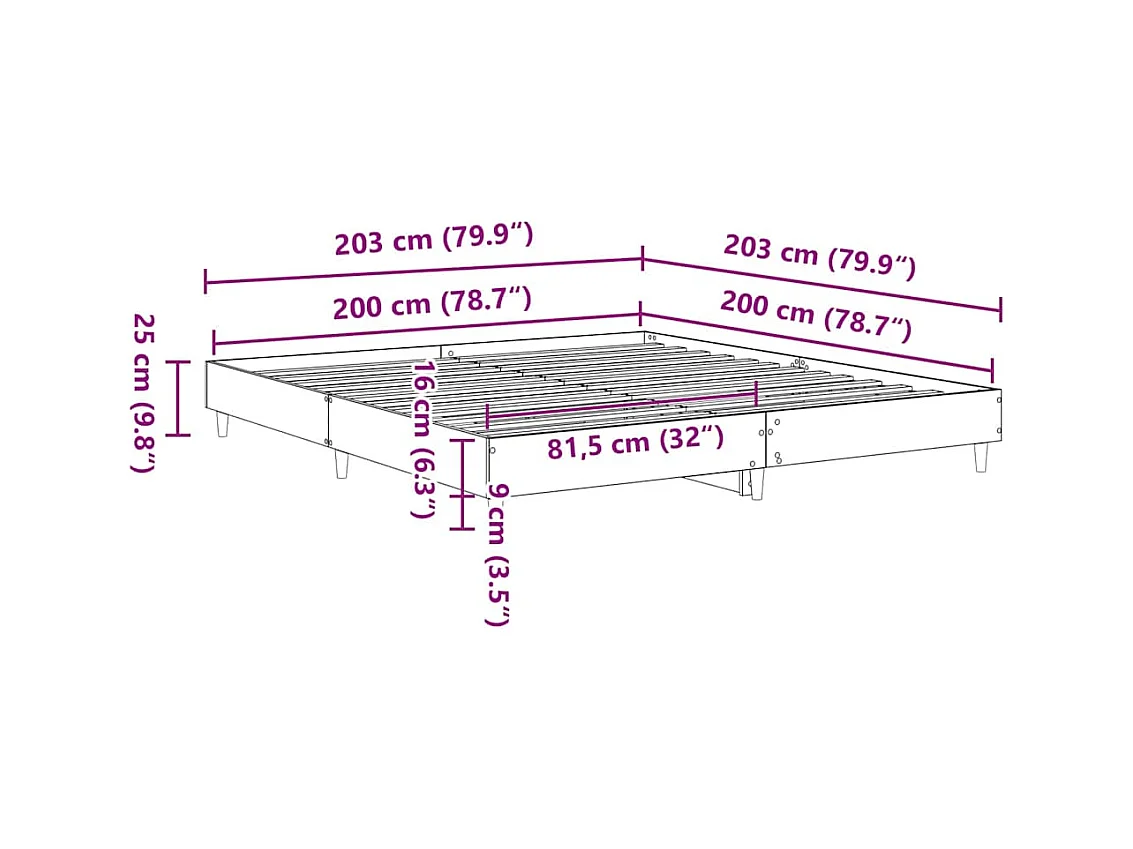 Cadre de lit sans matelas chêne fumé 200x200 cm bois ingénierie