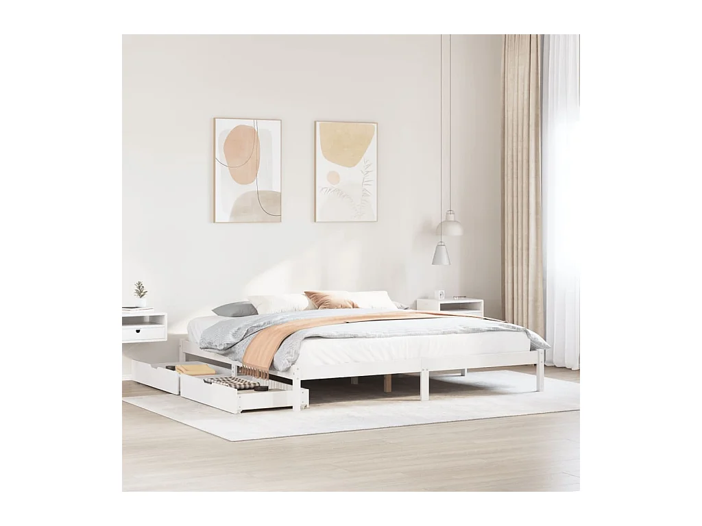Cadre de lit sans matelas blanc 200x200 cm bois massif de pin