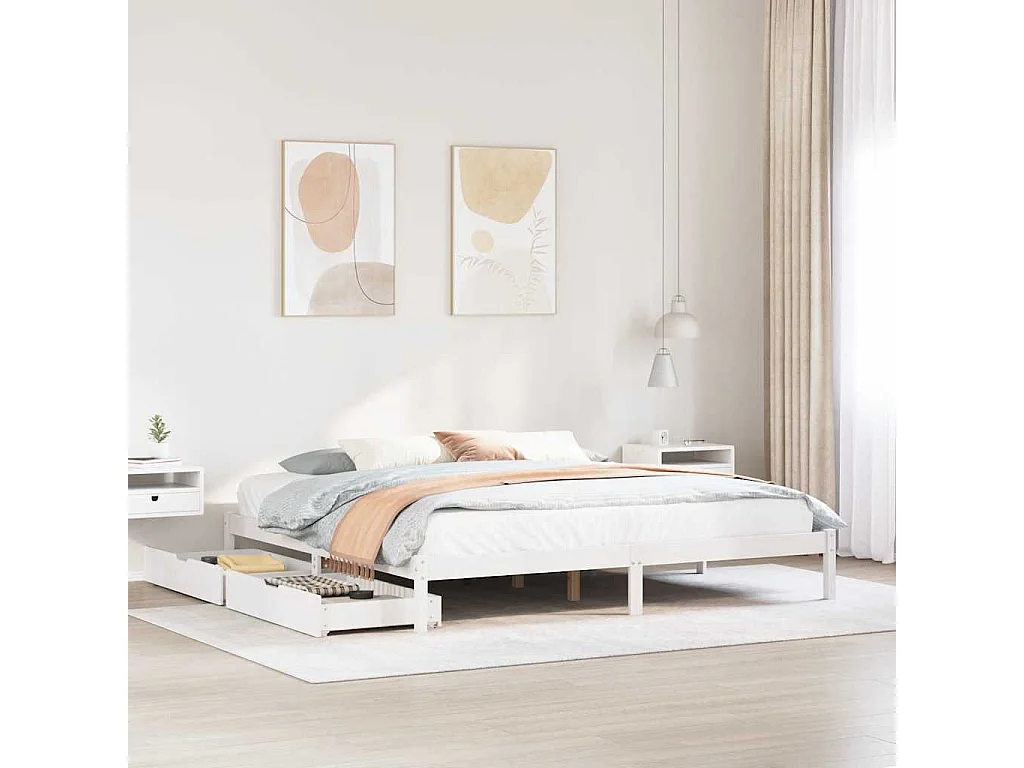 Bedframe zonder matras massief grenenhout wit 200x200 cm