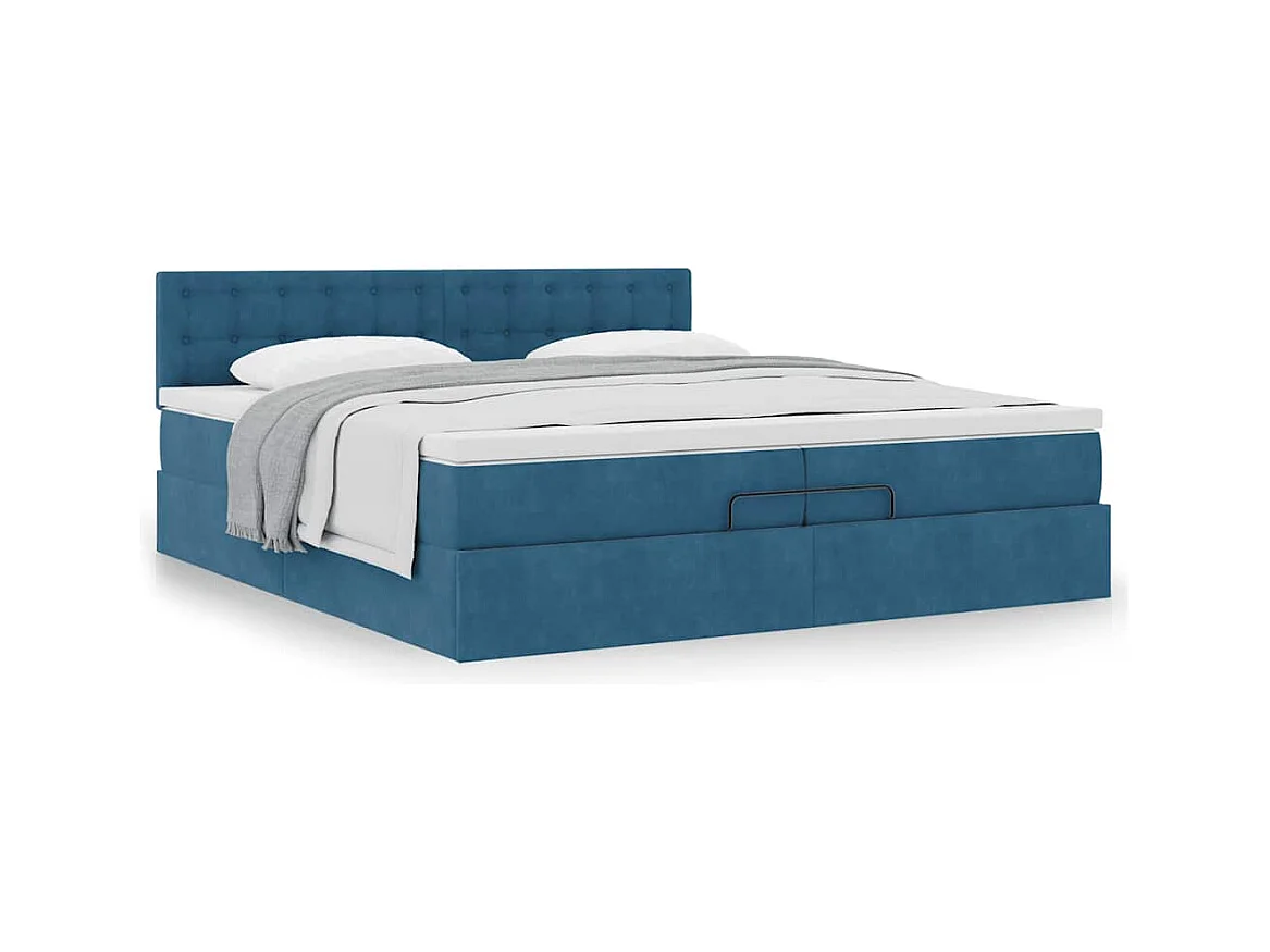 Cadre de lit ottoman avec matelas bleu foncé 200x200 cm velours
